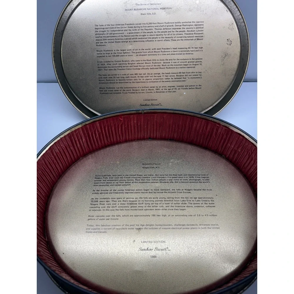 Vintage 1986 Sunshine Biscuits Tin Mount Rushmore Niagara Falls Limited Edition